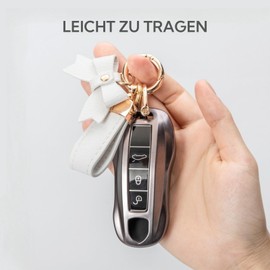 LARENNT PU Leather Keyring with Bow - Key Ring Car Keychain Organiser Bag Charms Keychain - Cute Bag Pendant Women for Purses, Backpacks, Handbags (White)