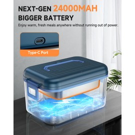 𝟐𝟎𝟐𝟔 𝐔𝐩𝐠𝐫𝐚𝐝𝐞𝐝 Cordless Electric Lunch Box, 6 Cups & 24000mAh Rechargeable Heated Lunch Box with Ice Crystal Box, 24 Hours Scheduled Self Heating Lunchbox For Men Women(Blue)