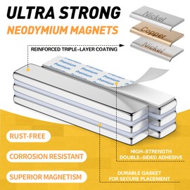 FINDMAG 4 Pack Magnets Bar, Rare Earth Magnet Heavy Duty, Strong Neodymium Bar Magnets with Double-Sided Adhesive - 60 x 10 x 3mm