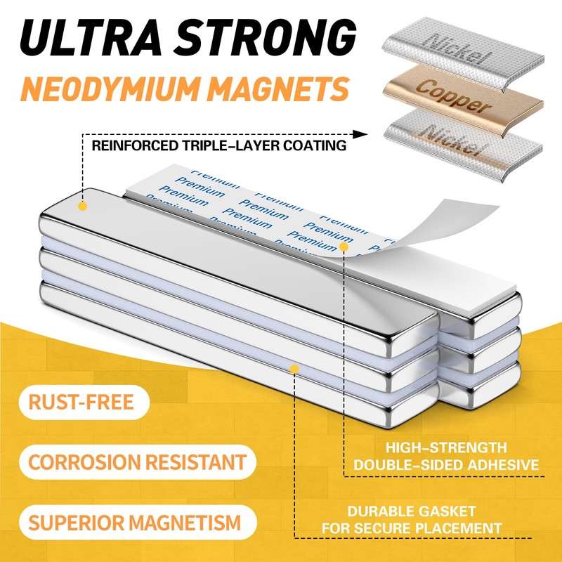 FINDMAG 4 Pack Magnets Bar, Rare Earth Magnet Heavy Duty,