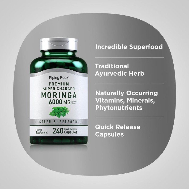 Piping Rock Moringa Oleifera Capsules 6000mg | 240 Count |