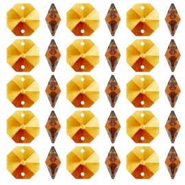 PATIKIL K9 Crystal Octagon Beads 2 Holes Pendants, 100 Pack 14mm Chandelier Prisms Parts Ornaments Hanging Beads for DIY Arts Crafts Decoration, Amber
