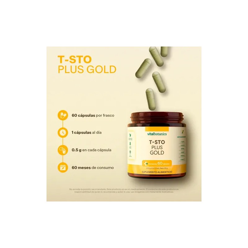 Testo Plus Gold 60 Capsulas 500mg Suplemento Vitalbotanics Sabor Sin