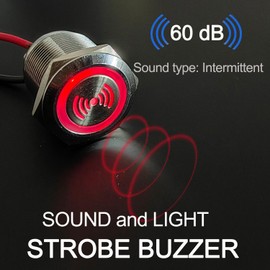 DMWD 22mm Waterproof Red LED Flash Alarm 24V DC 7/8 inches Metal Flashing Buzzer for Electrical Control Panel, DIY Projects 2Pcs