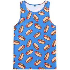 Funny Men's Tank Top Summer Beach Casual Fashion Print Tank Tops for Men Cool Gym Workout Athletic Sleeveless Shirts Hot Dog Blue