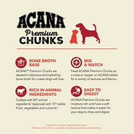 ACANA Premium Chunks in Bone Broth Wet Dog Food Variety Pack: Beef + Poultry Recipes, 12.8oz Cans, (6 Count, 3 of Each)