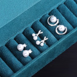ASH'S CHOICE Pearl Stud Earrings for Women, 3 Pairs 925 Sterling Silver Pearl Stud Earrings Set, Small White Freshwater Pearl Earrings Strass Zircon Diamond Studs Studs Silver Studs Earrings Set
