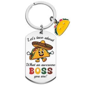 WEHBVF Boss Day Keychain for Women Men Let's Taco About Funny Boss Gift Keychain for Bosses Appreciation Taco Key Chain for Leader Christmas Gifts for Bosses Birthday Gifts for Leaders