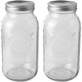 Ball - 64oz Wide Mouth Mason Jars with Lids & Bands 2-Pack Half Gallon Mason Jars Clear Glass for Kitchen Storage & Canning for Herbs, Jelly, Jams, and Spices
