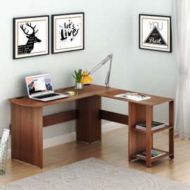 SHW 51 x 51 Inches L-Shaped Home Office Wood Corner Desk wtih Storage, Walnut