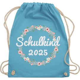 Shirtracer Drawstring Bag for First Day at School - School Child 2019 Flower Wreath - Made of Organic Cotton - Blue -