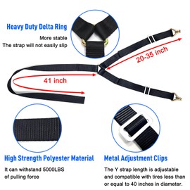 AddSafety Y Strap for Spare Tire,3 Ratchet Straps Tie Down, Heavy Duty Spare Tire Strap for UTV,Roof Rack Spare Tire Mount,Pickup Trucks, black