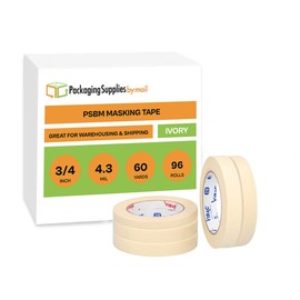 PackagingSuppliesByMail PSBM Masking Tape, 0.75 Inch x 60 Yards, 96 Pack, 4.3 Mil Thick, Easy Tear 3/4 Inch Design for General Purpose, Painting, Arts, Crafts, Home, Office