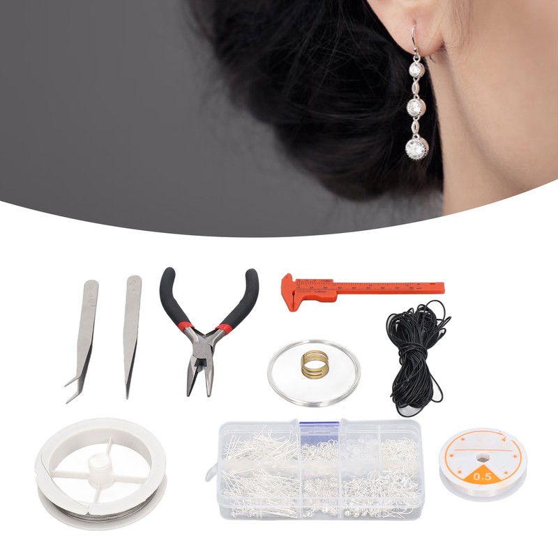 Earring Making Kit with Tweezers Ear Hooks Ear Pins Wax