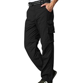 Mens Hiking Pants Outdoor Quick Dry Lightweight Convertible Fishing Zip Off Cargo Work Pants Trousers,Black,32