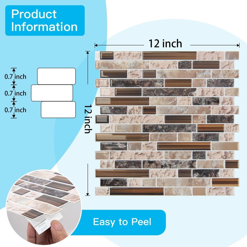 Art3d 10-Sheet Heavy-Duty Peel and Stick Backsplash, Waterproof Wall Tiles