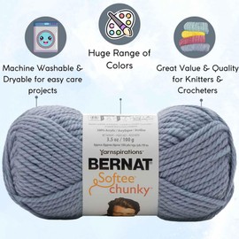 Bernat Softee Chunky Gray Blue 161128-28802 (6-Skeins - Same Dye Lot) Weight S Bulky #6 Acrylic Yarn for Crocheting and Knitting with Project Bag
