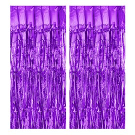 MECCANIXITY 2 Pcs Purple Foil Curtain Backdrop,3.3ft x 8.2ft Tinsel Foil Fringe Curtain Door Streamer for Birthday Graduation Engagement Party Decorations