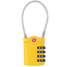 ZHEGE Luggage Lock 4 Digit TSA Suitcase Combination Lock, Travel Suitcase Lock Combination Code with Opening Alarm Display, Padlock Wire, Suitcase Lock for Travel, Small Cable Lock Locker (Yellow)