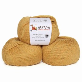 Juego de 3 madejas de lana de alpaca 100% para bebé, fabricado en Perú, suave y perfecto para tejer y ganchillo (amarillo dorado, DK)