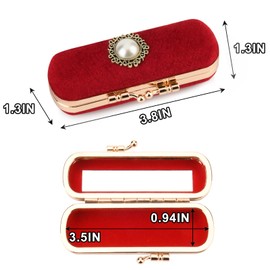 Beautyflier Lipstick Case with Mirror, Retro Lipstick Box Lip Balm Organizer Bag, Fashion Cosmetic Lipstick Travel Case, Women's Portable Lipstick Pouch Travel Cosmetic Case Red (Red, Velvet)