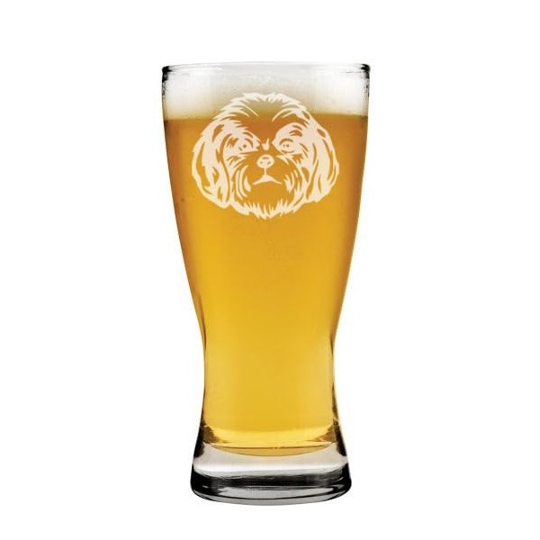 MIP 15 oz Beer Pilsner Glass Gift Shih Tzu Face