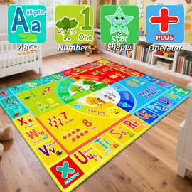 Educational Kids Rug – Alphabet with Animals, Numbers, Shapes, Seasons & Math Symbols 5x7 Feet Toddler's Playmat– Soft Washable Non-Slip Learning Carpet for Classroom & Playroom
