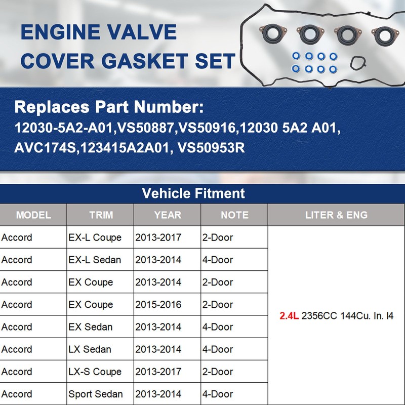 KERAIDMOTO Valve Cover Gasket Set Compatible with Accord 2013-2017