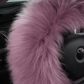 3Pcs Set Fashion Fluffy Fuzzy Wool Fur Soft Car Steering Wheel Cover with Handbrake Cover & Gear Shift Cover for Women/Girls/Ladies Auto Long Wool Accessories