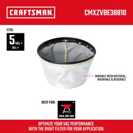 CRAFTSMAN CMXZVBE38810 Grill & Ash Vacuum Drum Filter for Cold Ash, Dry Only Micro Cloth Filter, fits 5 Gallon CRAFTSMAN Ash Vac, CMXEVBE17050