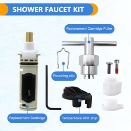 GRABOTE Replacement Cartridge, 104421 Cartridge Puller Removal Tool, 116653 Shower Handle Adapter Kit, Temperature Limit Stop, Retainer Clip, Compatible for One Handle Posi Temp Shower Faucet