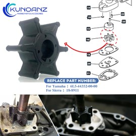 6L5-44352-00-00 Water Pump Impeller For Yamaha 2.5 3 HP 2/4 Stroke Outboard Sierra 18-8911 2.5HP 3HP F2.5