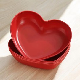 Set of 4 Heart-Shaped Serving Bowls, Red, Decorative Dinnerware (Large)