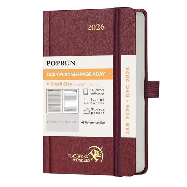 POPRUN Calendar 2026 Daily Planner Hardcover 16 x 10.5 cm,