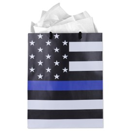 Havercamp Police Gift Bag! Thin Blue Line Party Bags make gift-giving exceptional! Perfect for Police Academy graduation gifts. Durable, Medium with Tissue Paper