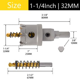 LCubro 1-1/4" (32mm) Hole Saw Heavy Duty Carbide 2-Pack Tungsten Carbide Tipped Hole Cutters cuts Stainless Steel, mild Steel, Iron, Copper, Brass, Plastic Titanium-Plated Pilot Drill Bits
