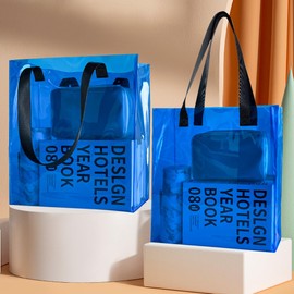 ONEART - Bolsa de hombro transparente de plástico iridiscente para ir de compras, día festivo, picnic, Azul, M