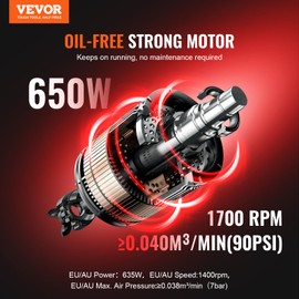 VEVOR Air Compressor, 1 Gallon Steel Tank, 1HP 1.5 CFM @ 90PSI Oil Free Air Compressor & Max. 120PSI Pressure, 78dB Ultra Quiet Portable Compressor, for Auto Repair, Tire Inflation, Spray Painting