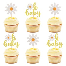 Keaziu - Paquete de 24 adornos para bebé, margaritas, decoración de fiesta de cumpleaños, decoración bohemia, decoración de pasteles, decoración de flores, baby shower, fiesta de cumpleaños