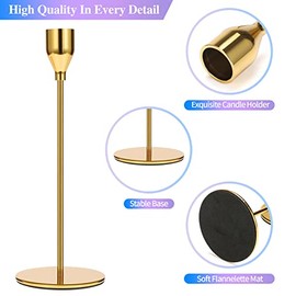 Juego de 6 portavelas dorados para velas cónicas, portavelas decorativos para velas para decoración del hogar, boda, cena, fiesta, aniversario (Oro brillante)