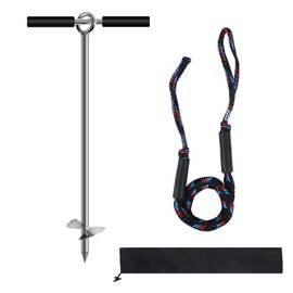 18" Sand Anchor,Chromium-Plated Steel Boat Screw Anchor with Removable Handle,Boat Sand Anchor with Bungee Dock Line，Shallow Water Anchor for Jet Ski,PWC,Pontoon,Kayak,Canoe