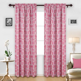 Deconovo Square Print-Rod Pocket Thermal Insulated Blackout Curtains for Living Room, 52W x 95L Inch, Pink