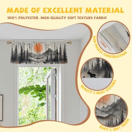 Forest Curtain Valance for Windows 2 Pack Orange Sun Vintage Deer Bear Bird Rod Pocket Window Treatments Short Curtains for Kitchen Windows Bathroom Bedroom 54x18 Inch