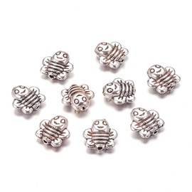Fashewelry 50Pcs Antique Silver Bee Spacer Beads 9x9mm Tibetan Small Flying Animal Insect Charm Beads for Jewelry Making Hole: 1mm