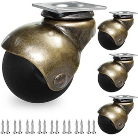 MySit 2 inch Plate Brass Vintage Antique Furniture Ball Caster Set of 4,Swivel Casters for Furniture Legs, Cabinet, Sofa (4pc)