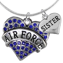 Cardinali Jewelry Air Force Sister Heart Necklace, Adjustable, Hypoallergenic, Will NOT Irritate Anyone with Sensitive Skin. Safe- Nickel, Lead and Cadmium Free