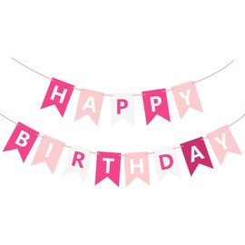 Lumjoy Rose Pink Happy Birthday Banner, Princess Party Garland for Girls, Women, Toddlers, Hanging Bunting Decoration for Wall, Door, Nursery, Photo Backdrop and Pink Birthday Party Supplies