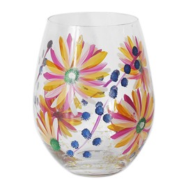 Lesser & Pavey Lynsey Johnstone Summer Daisies Stemless Glass for Home, Kitchen, Restaurant & Parties | Lovely Stemless Glassware for Drinks | Beautiful Gift for Women, Men, Wedding & Christmas