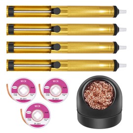 Yauhar 8Pcs Welding Tool Set Contains Desoldering Vacuum Pump Solder Sucker, No-Clean Solder Braided Wicks, Non-Slip Solder Tip Cleaning Wire & Base Holder for Labs and Home Work