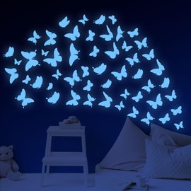 Sondeng Glow in The Dark Butterfly Wall Decals, Glowing Blue Butterfly Wall Stickers, 4 Sheets of Irregular Shaped Glossy Vinyl Stickers for Kids Bedroom, Living Room Wall Decor